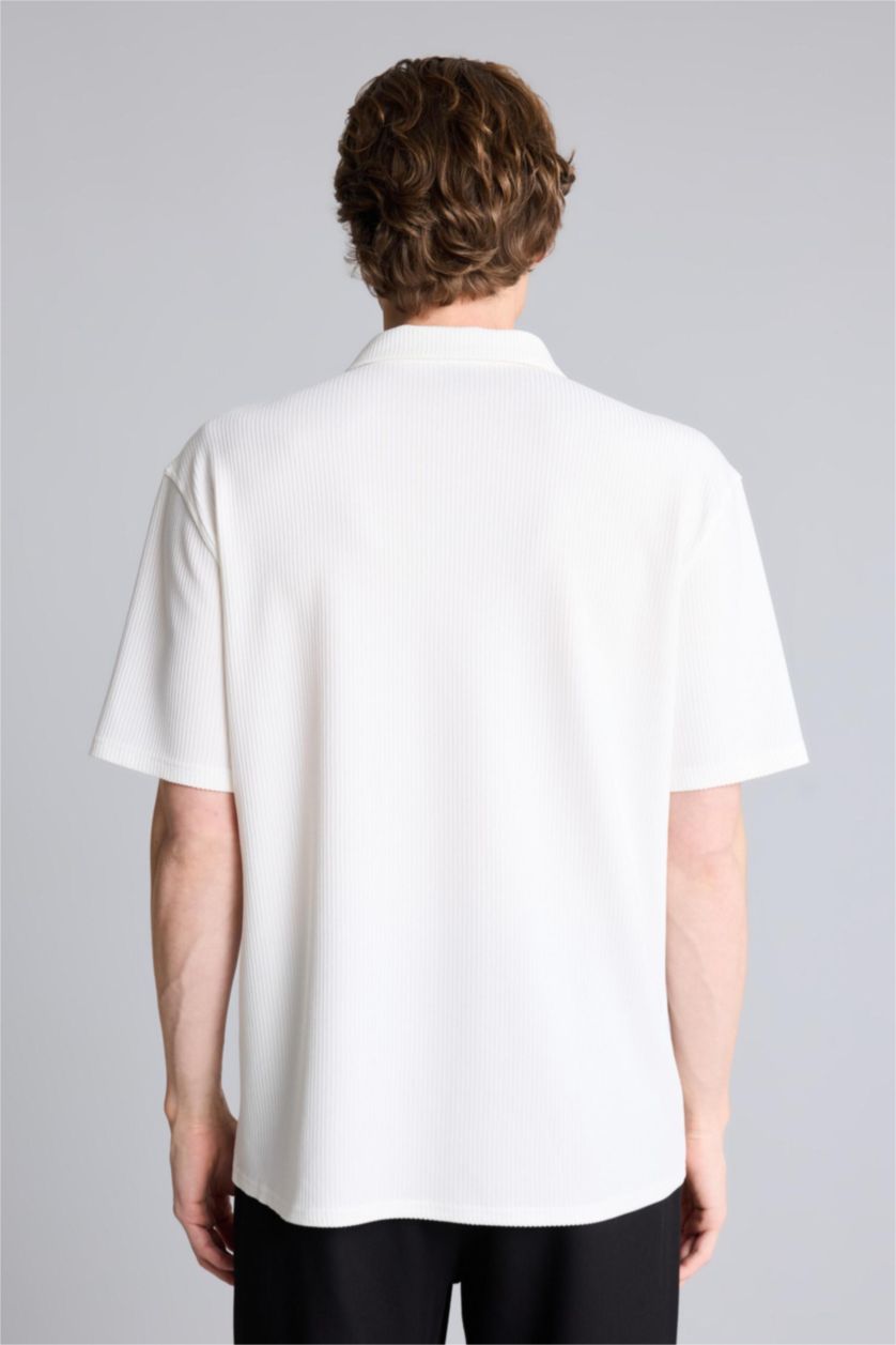 Erkek Ekru Regular Fit Polo Yaka Yazlık Kısa Kollu Gömlek