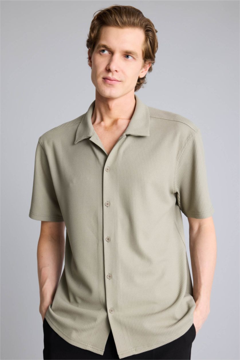 Erkek Açık Haki Regular Fit Polo Yaka Yazlık Kısa Kollu Gömlek