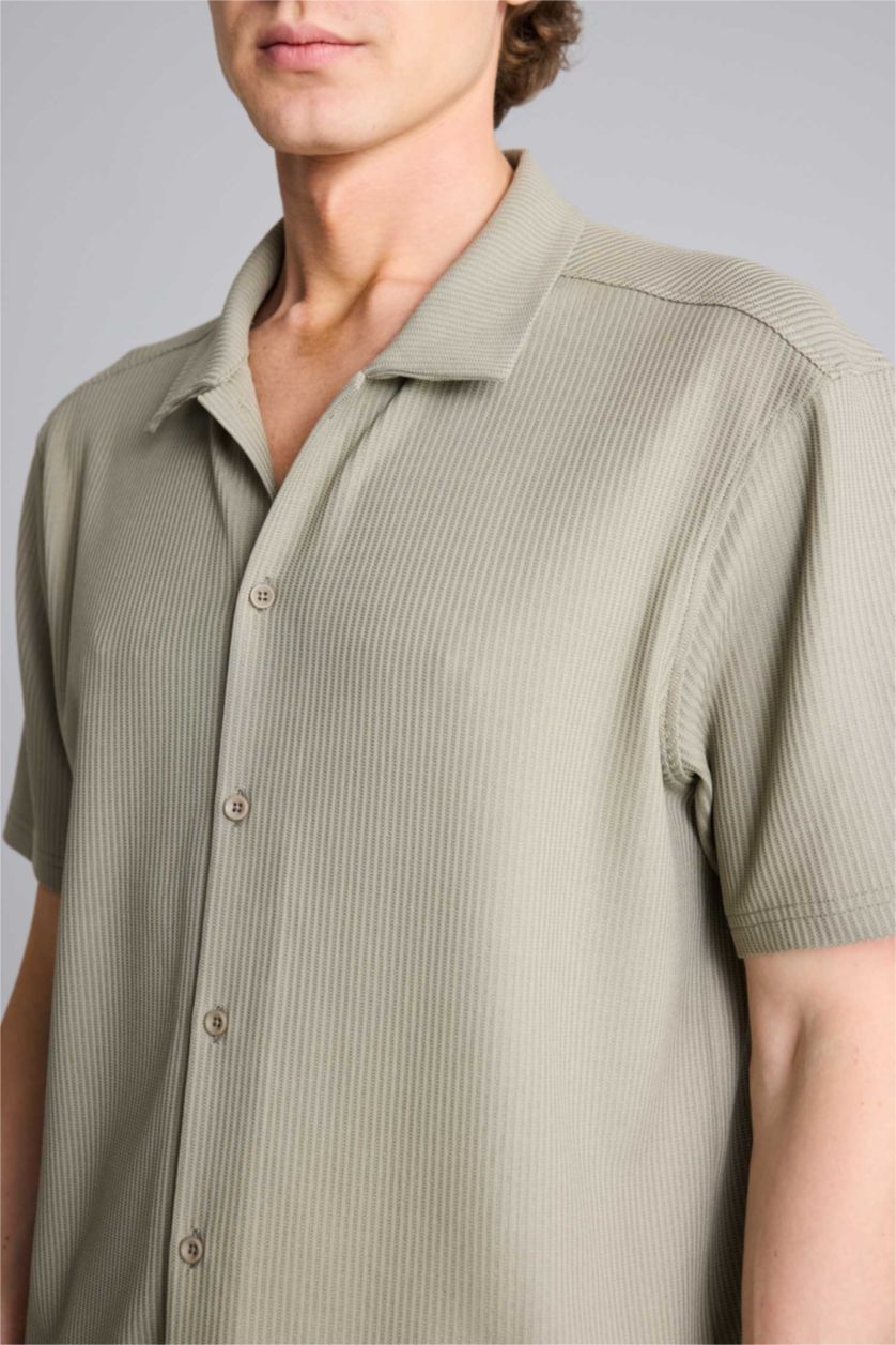 Erkek Açık Haki Regular Fit Polo Yaka Yazlık Kısa Kollu Gömlek