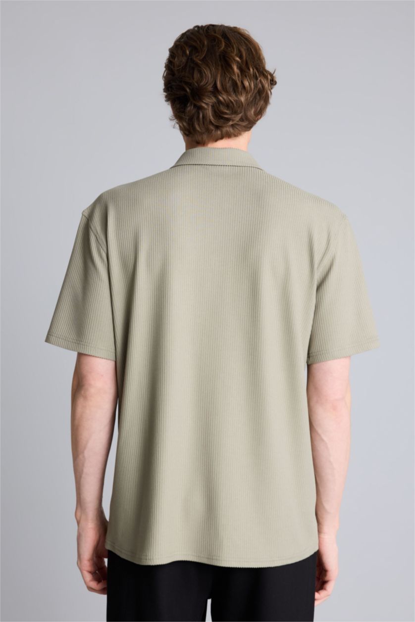 Erkek Açık Haki Regular Fit Polo Yaka Yazlık Kısa Kollu Gömlek