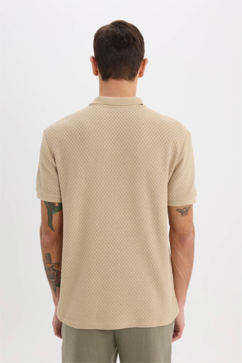 Erkek Açık Bej Regular Fit Polo Yaka Kısa Kollu Tişört