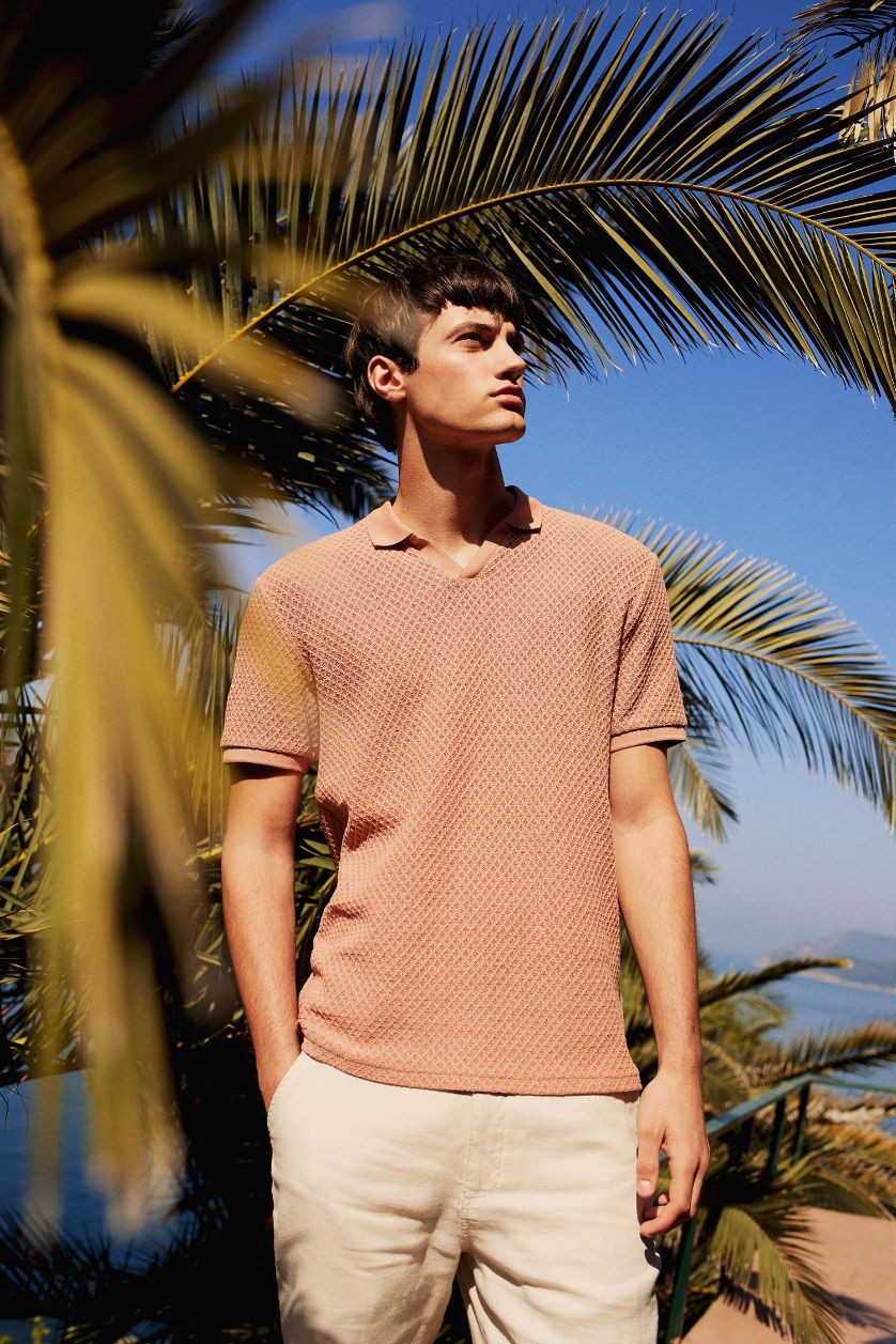 Erkek Vizon Regular Fit Polo Yaka Kısa Kollu Tişört