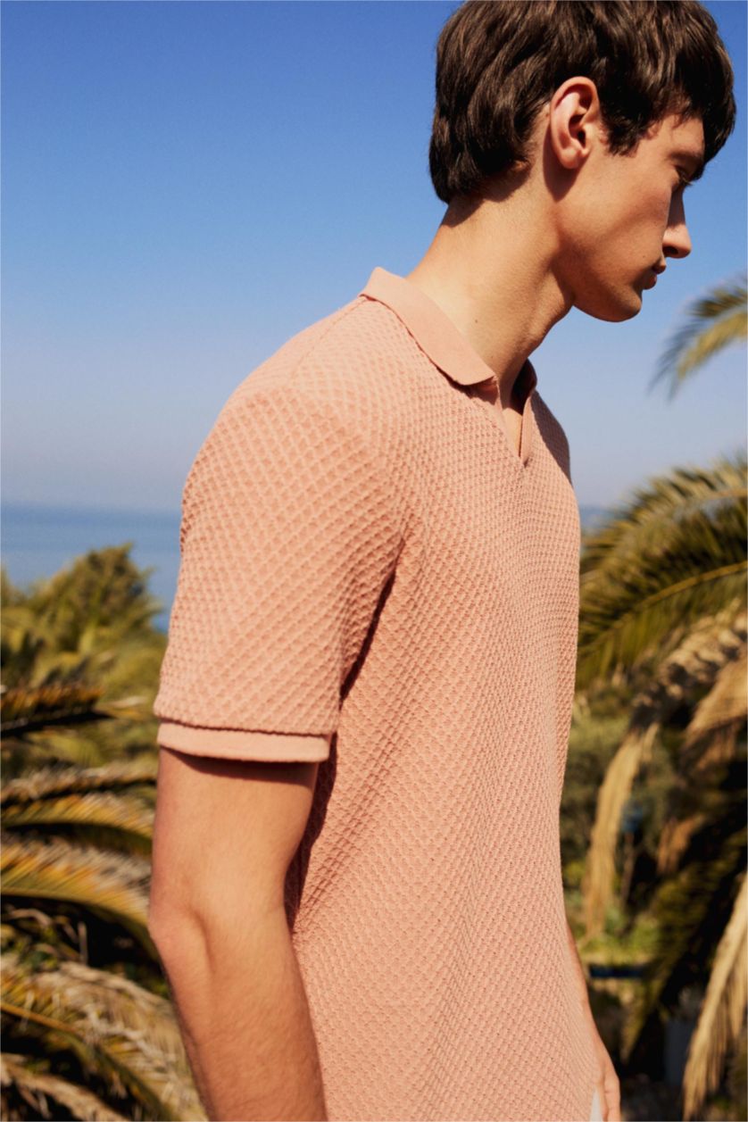 Erkek Vizon Regular Fit Polo Yaka Kısa Kollu Tişört