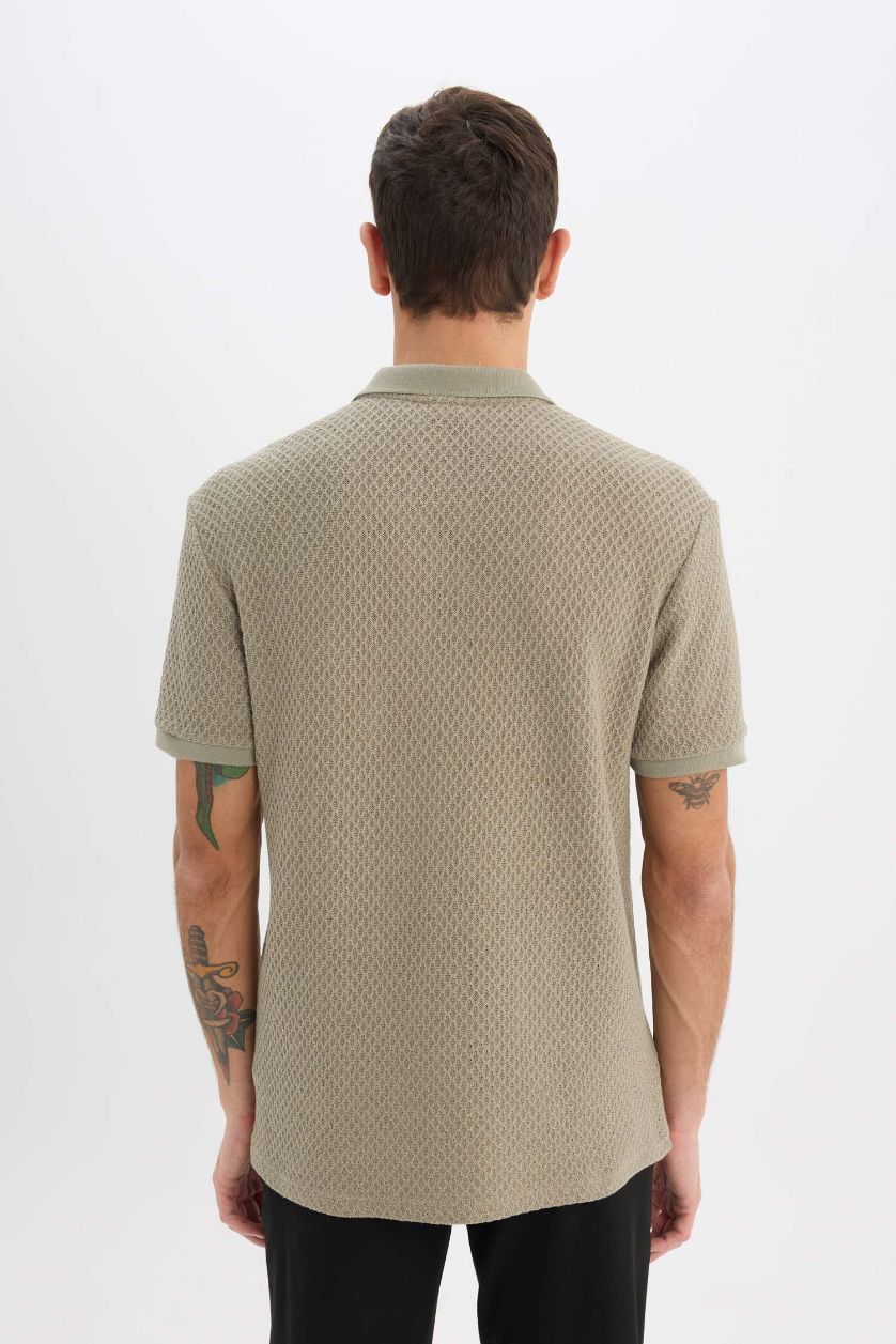 Erkek Açık Haki Regular Fit Polo Yaka Kısa Kollu Tişört
