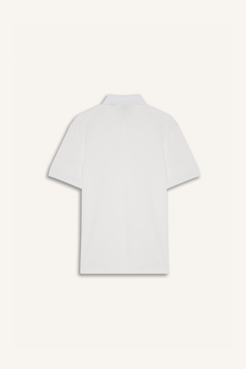 Erkek Kırık Beyaz Slım Fıt Krinkıl Kısa Kollu Polo Tişört