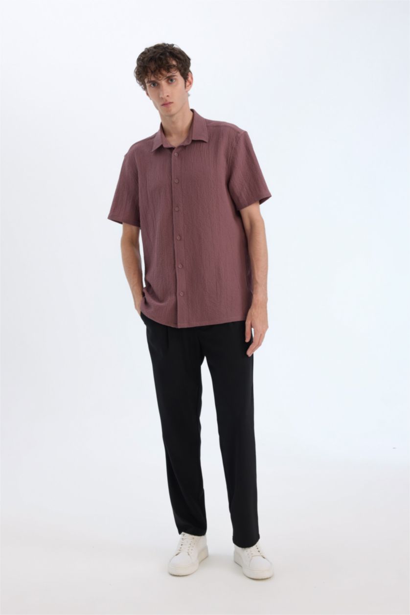 Мужчины Коричневый Летняя рубашка поло из кринкля, стандартная посадка, короткий рукав