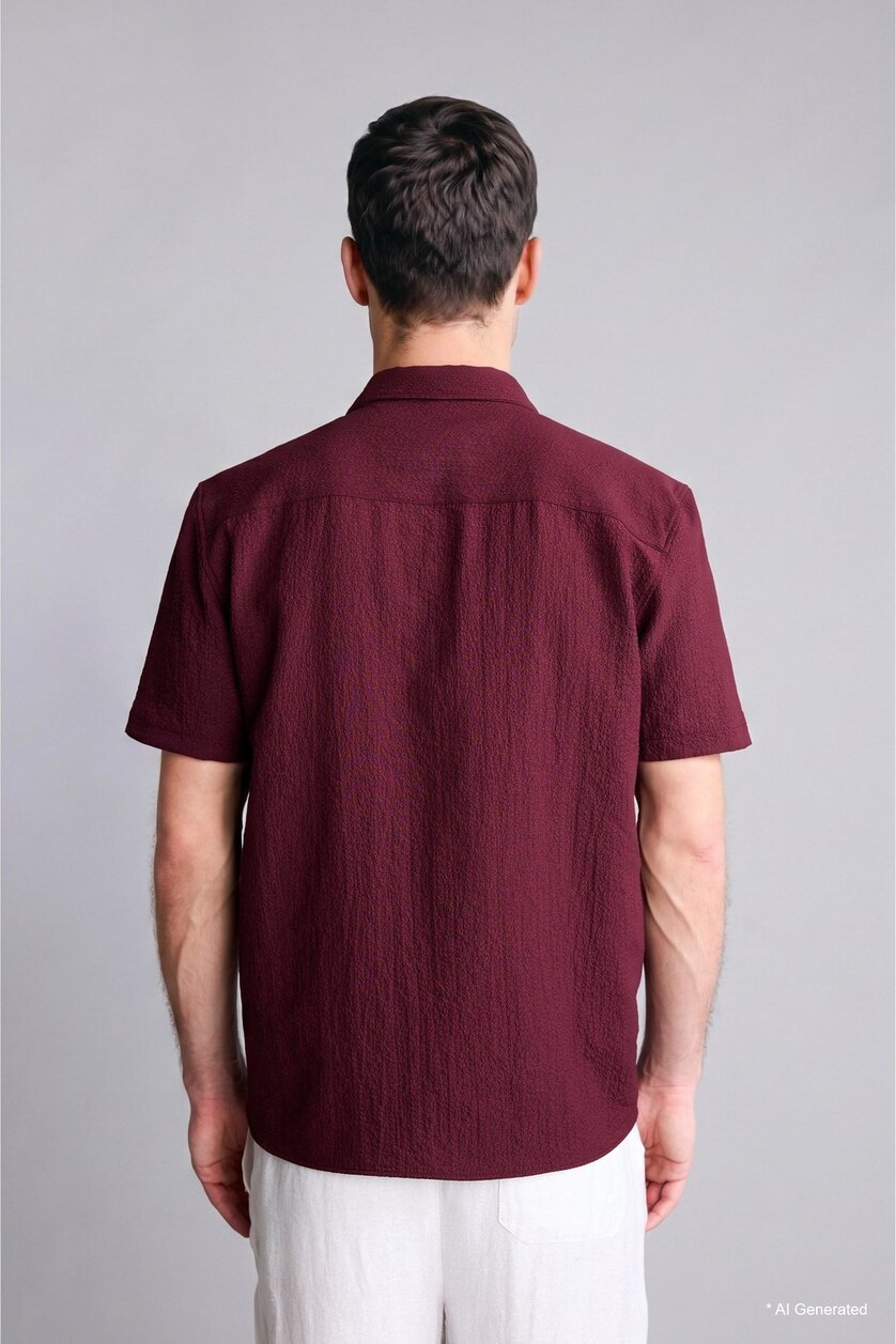 رجال خمري Regular Fit Polo Collar Crinkle Short Sleeve Shirt