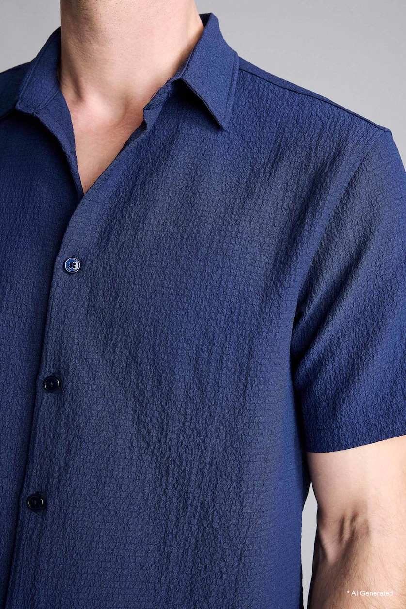 Man NAVY Regular Fit Polo Collar Crinkle Short Sleeve Shirt