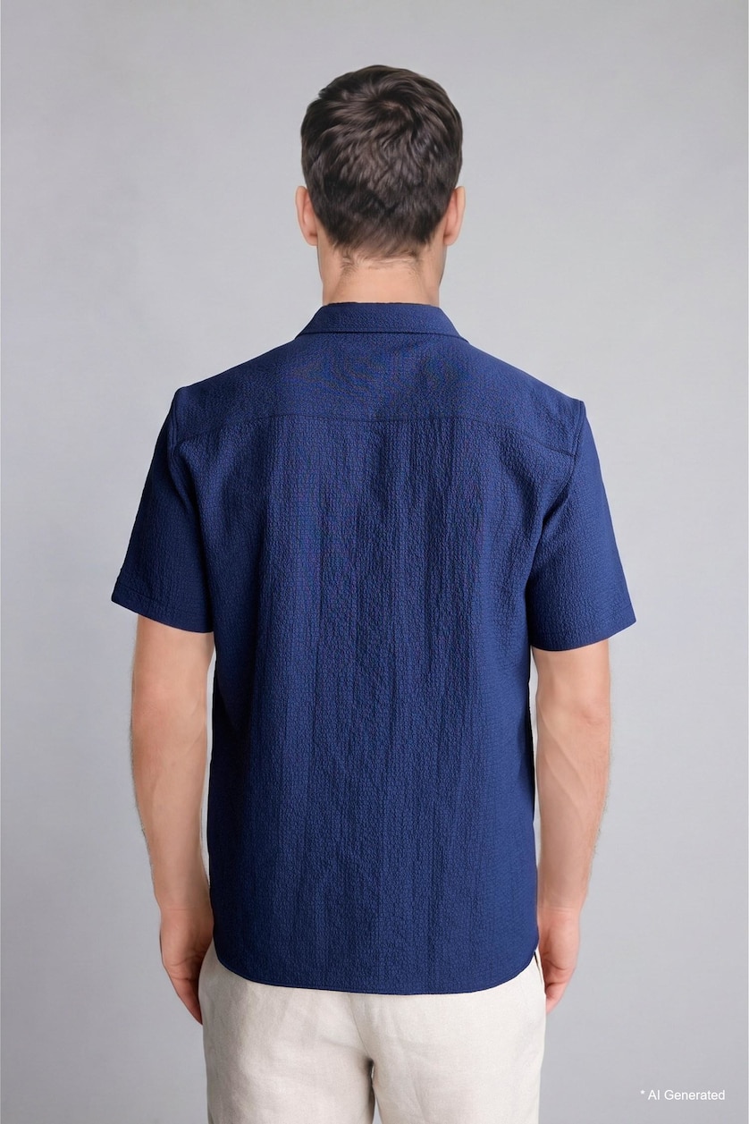 Man NAVY Regular Fit Polo Collar Crinkle Short Sleeve Shirt
