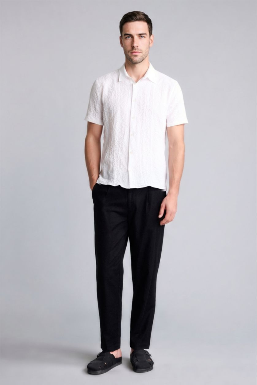 Erkek Kırık Beyaz Regular Fit Kısa kollu Kırışık dokulu Gömlek