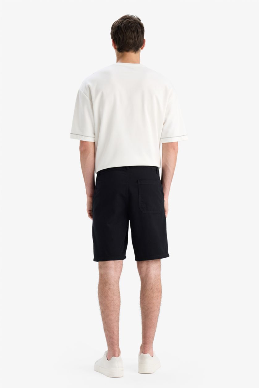 رجال أسود شورت برمودا قطن قصة عادية