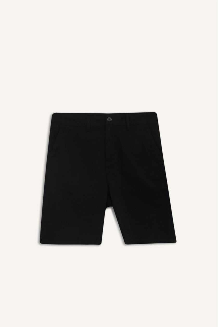 رجال أسود شورت برمودا قطن قصة عادية