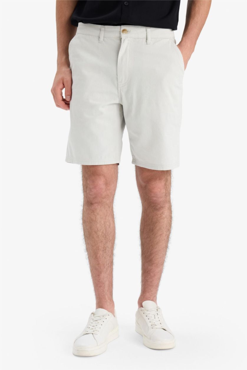 Man Light Grey Cotton Regular Fit Bermuda Shorts