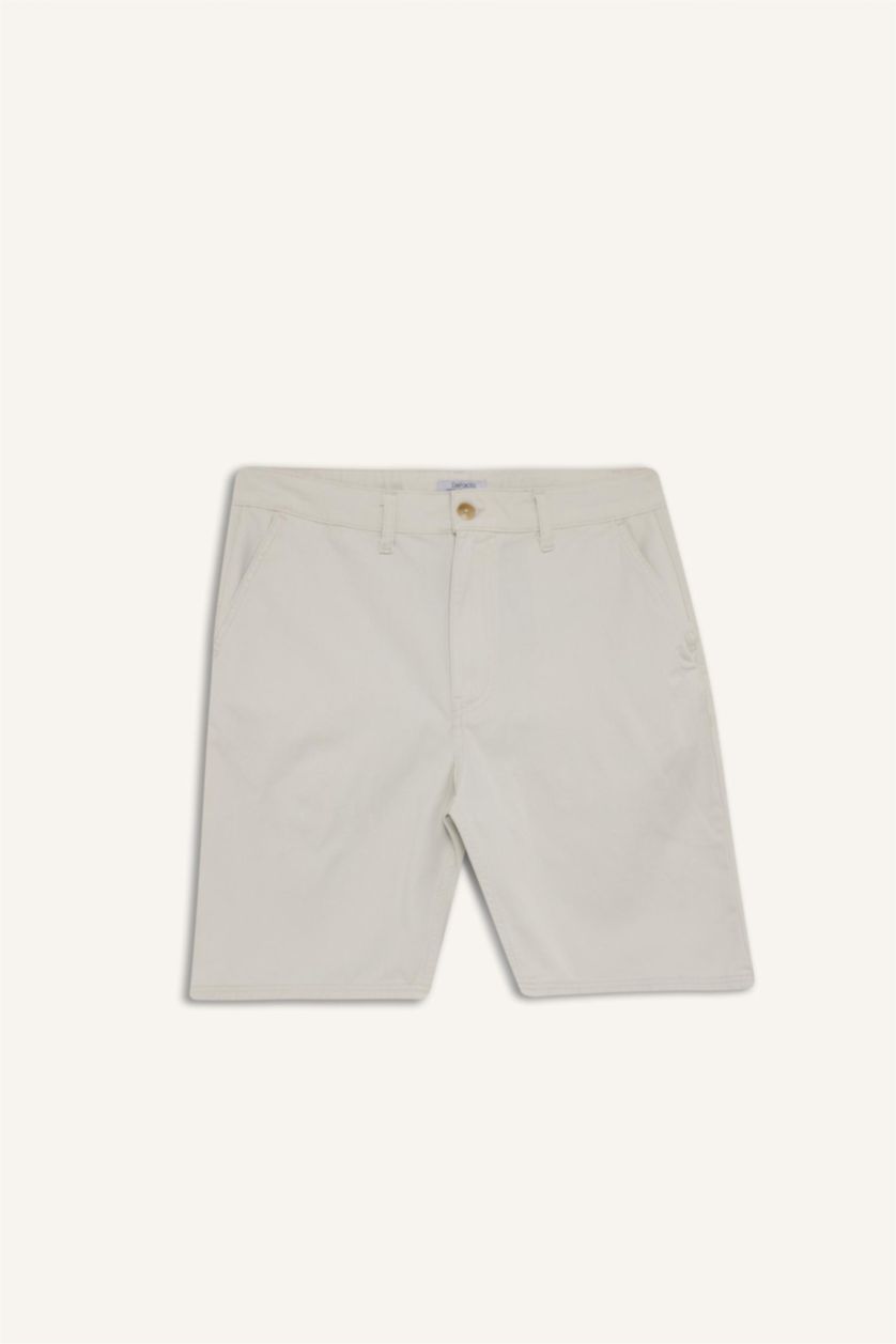 Man Light Grey Cotton Regular Fit Bermuda Shorts