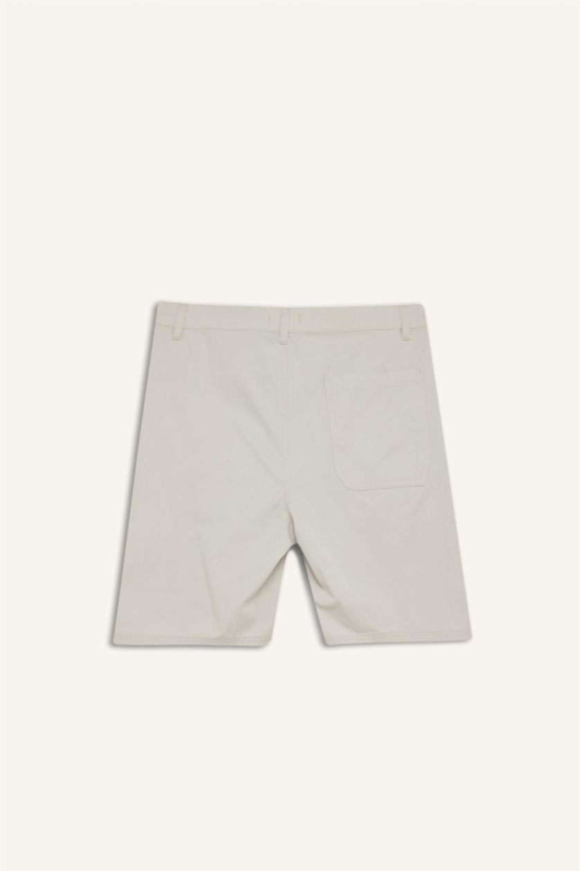 Man Light Grey Cotton Regular Fit Bermuda Shorts