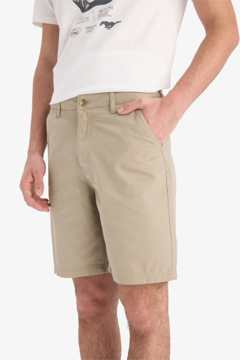 Erkek Açık Haki %100 Pamuk Regular Fit Bermuda Şort