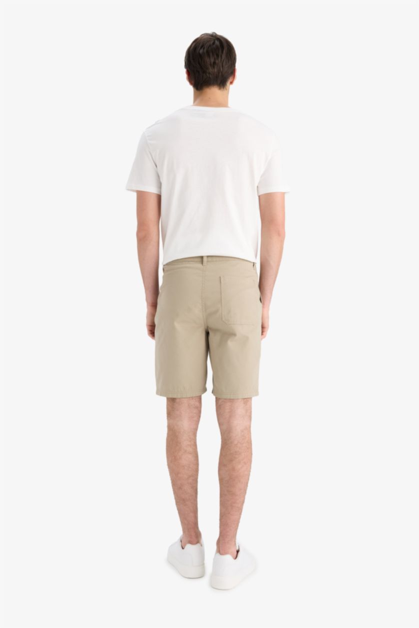 Erkek Açık Haki %100 Pamuk Regular Fit Bermuda Şort