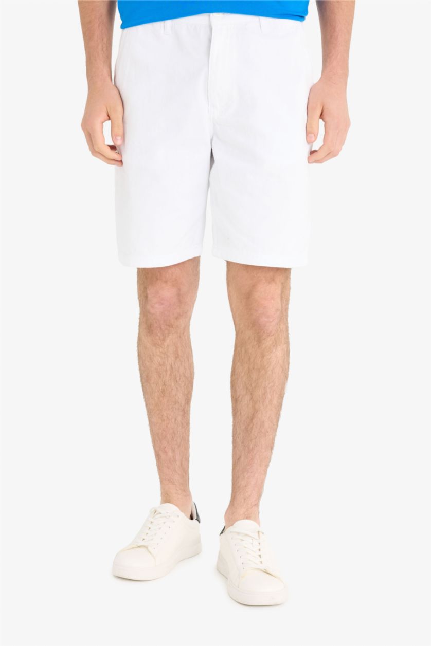 MAN White Cotton Regular Fit Bermuda Shorts