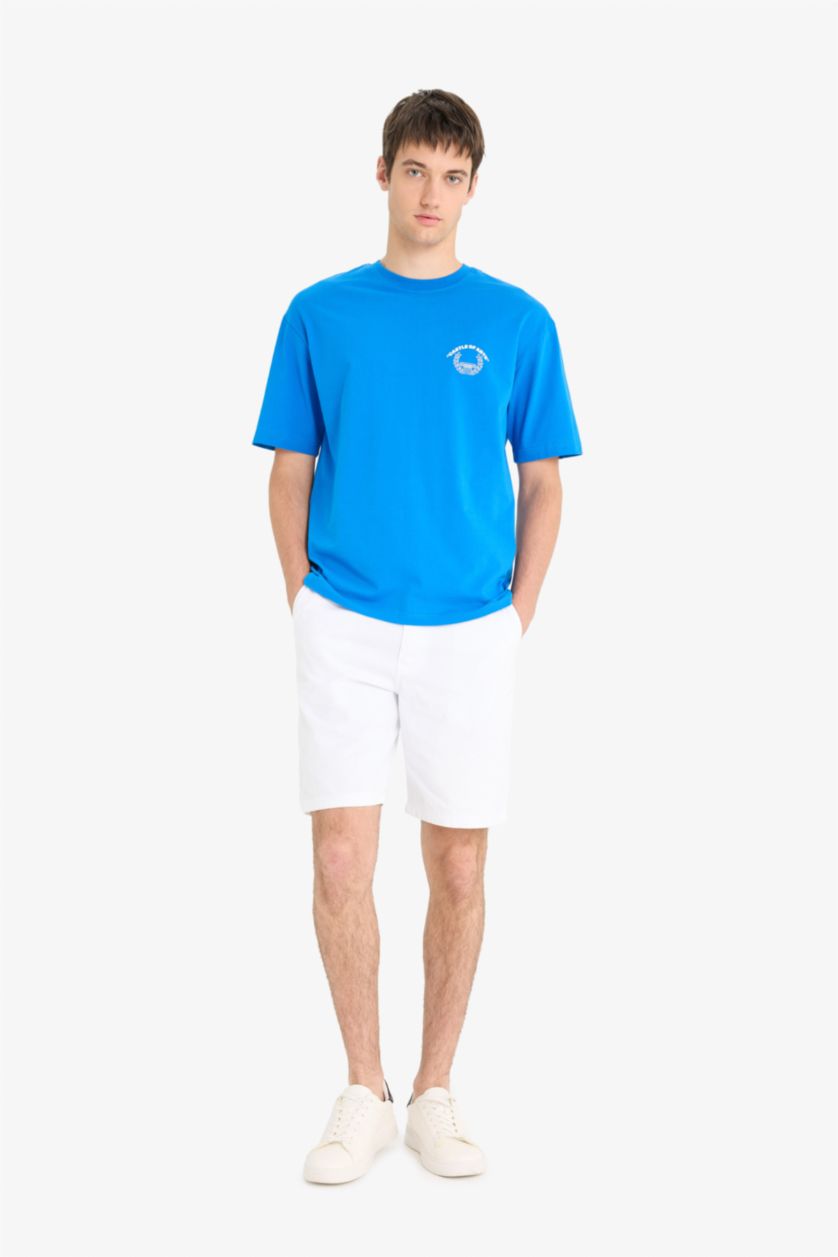 MAN White Cotton Regular Fit Bermuda Shorts