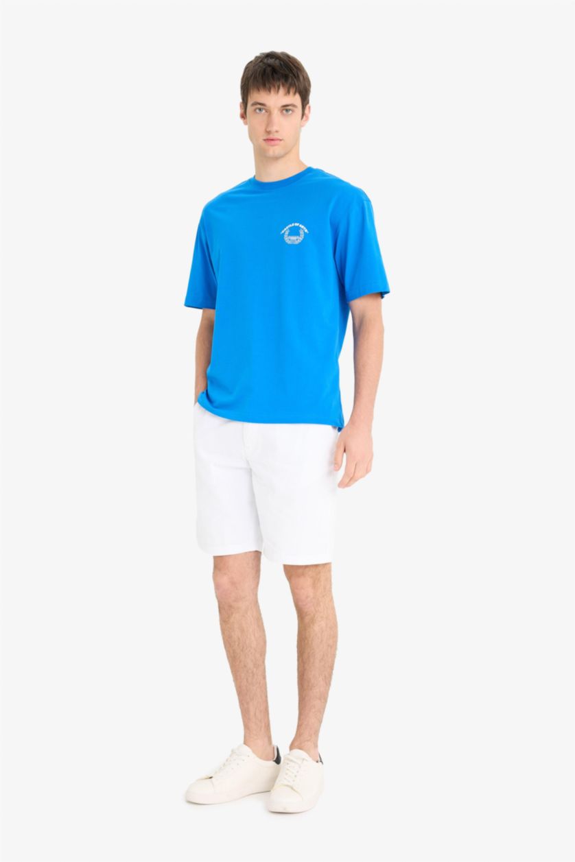 Erkek Beyaz %100 Pamuk Regular Fit Bermuda Şort