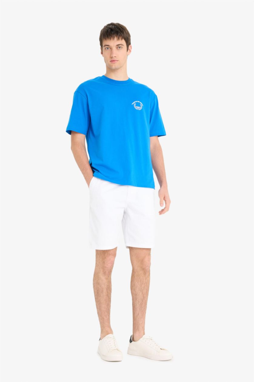 Erkek Beyaz %100 Pamuk Regular Fit Bermuda Şort