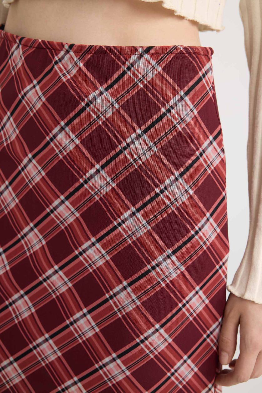 Woman Bordeaux A Cut Patterned Normal Waist Tulle Maxi Skirt