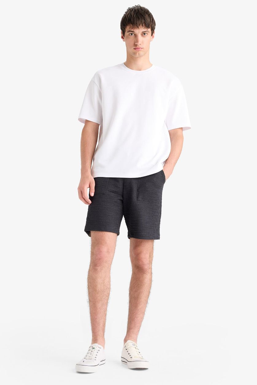 Man Anthracite Relax Fit Tied Waist Bermuda Shorts