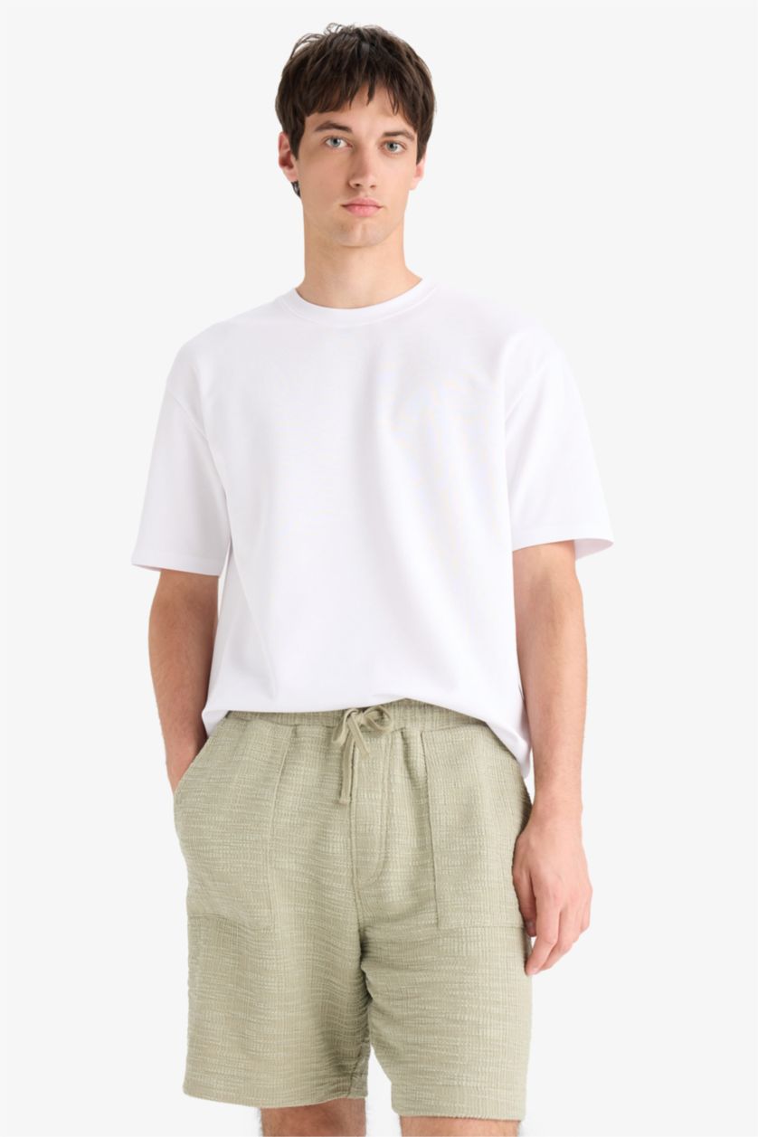 Man Light Khaki Relax Fit Tied Waist Bermuda Shorts