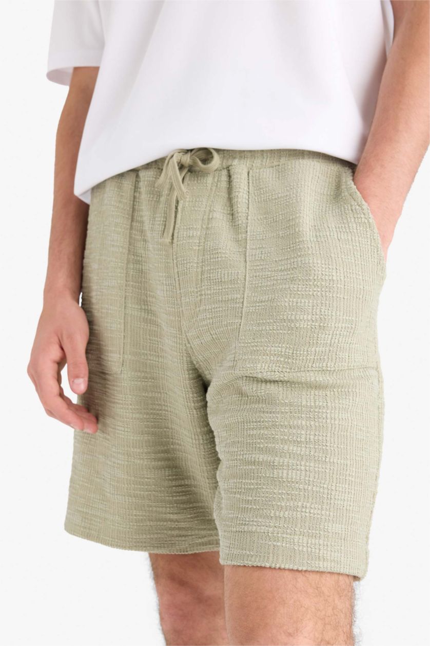 Man Light Khaki Relax Fit Tied Waist Bermuda Shorts