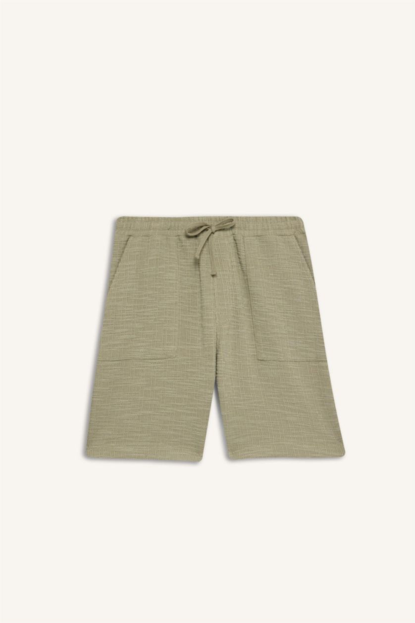 Man Light Khaki Relax Fit Tied Waist Bermuda Shorts