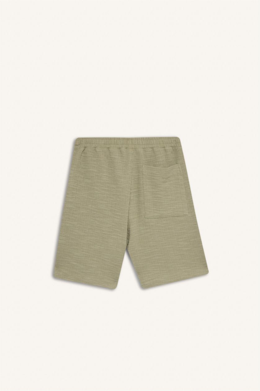 Man Light Khaki Relax Fit Tied Waist Bermuda Shorts
