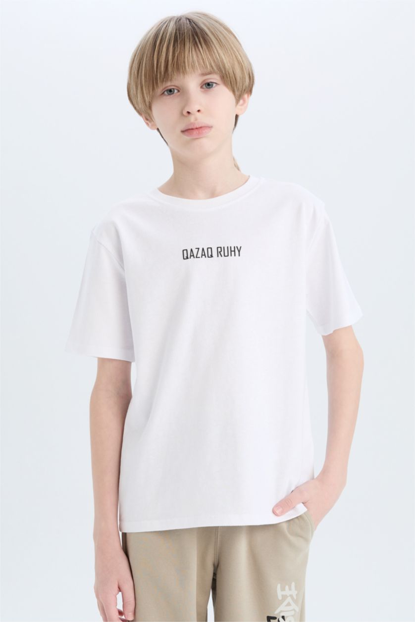 BOYS & TEENS White Boy Crew Neck Printed Short Sleeve T-Shirt