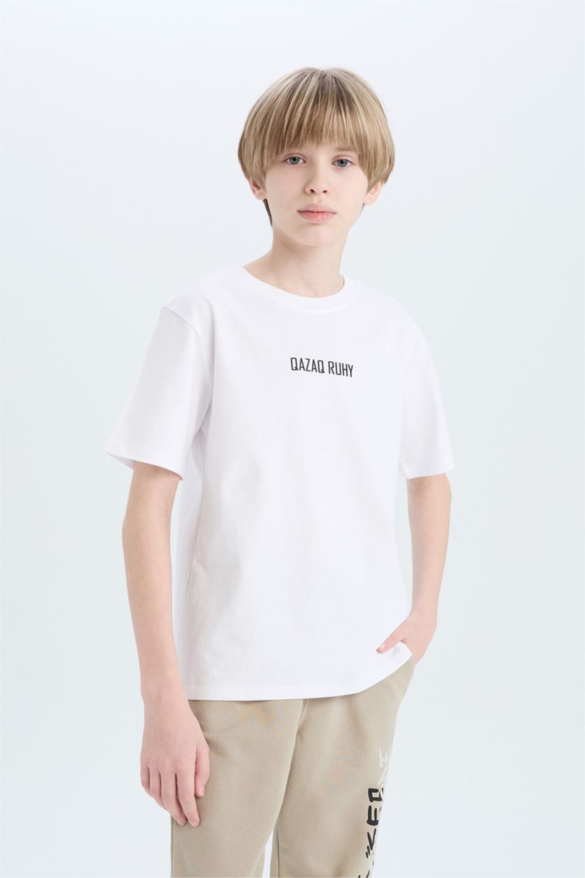 BOYS & TEENS White Boy Crew Neck Printed Short Sleeve T-Shirt