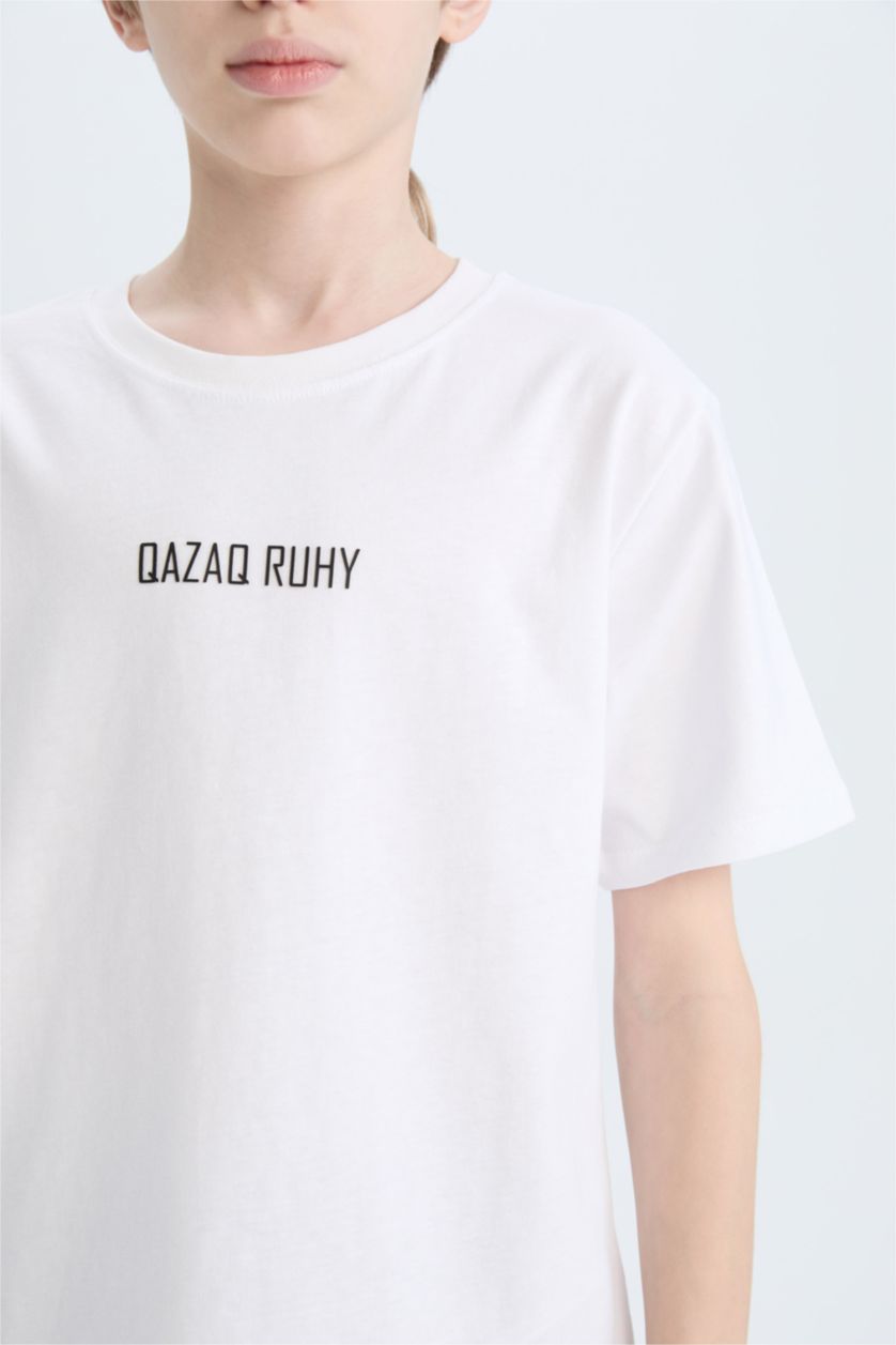 BOYS & TEENS White Boy Crew Neck Printed Short Sleeve T-Shirt