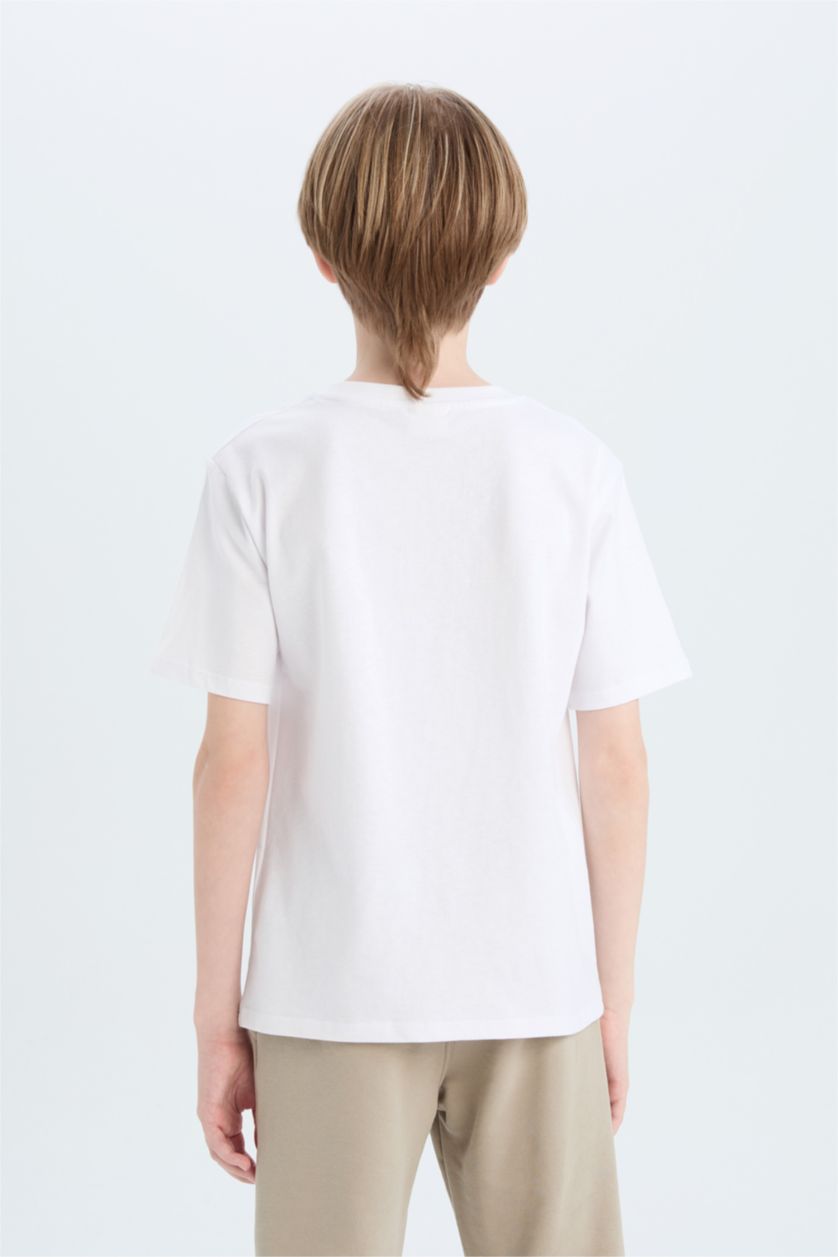 BOYS & TEENS White Boy Crew Neck Printed Short Sleeve T-Shirt