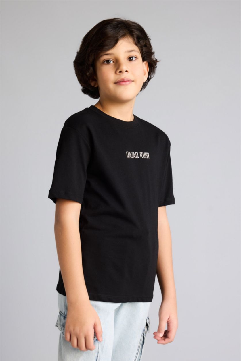 Boys & Teens Black Boy Crew Neck Printed Short Sleeve T-Shirt