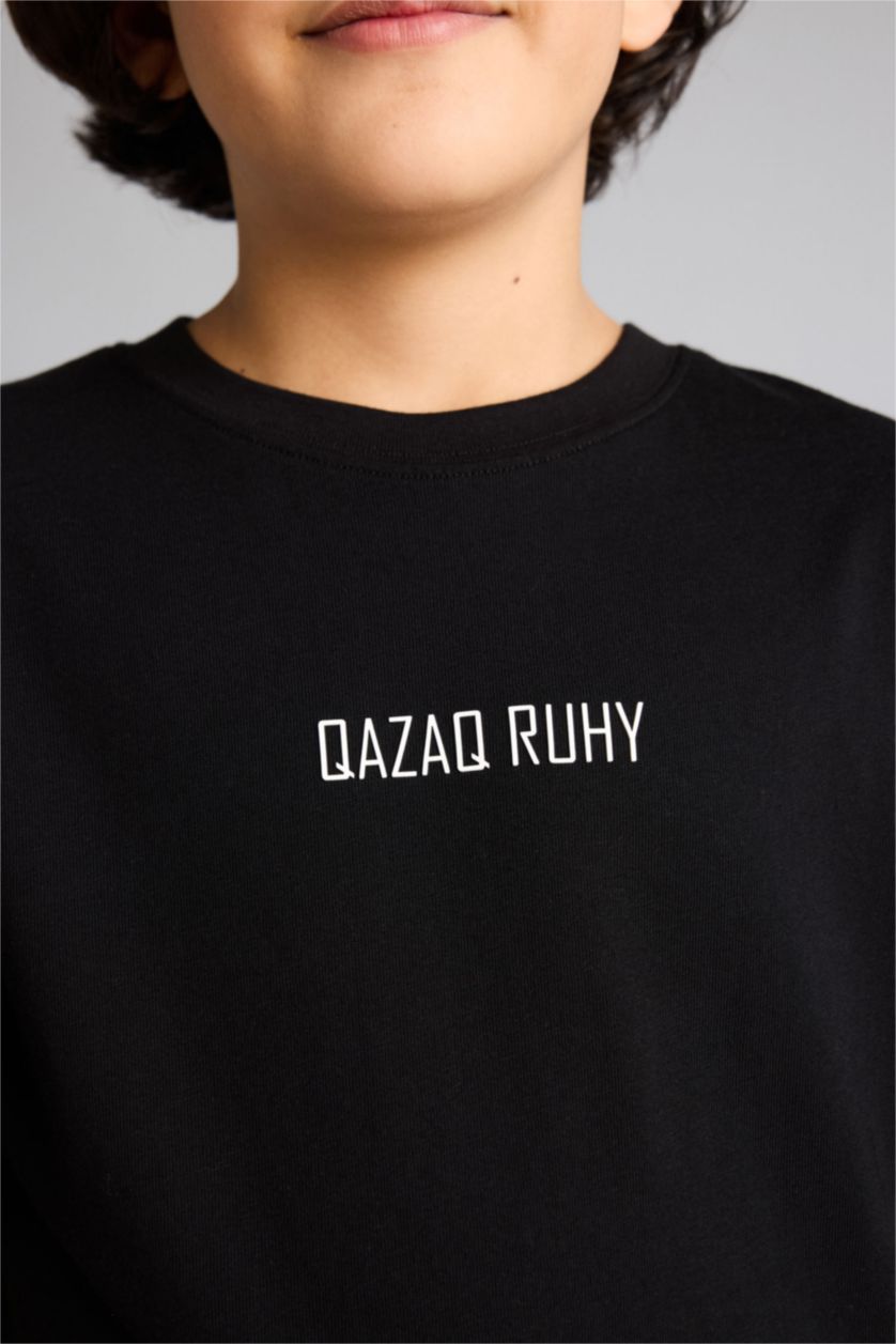 Boys & Teens Black Boy Crew Neck Printed Short Sleeve T-Shirt