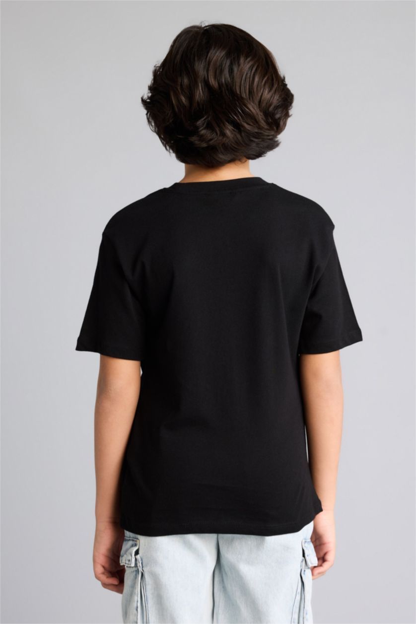 Boys & Teens Black Boy Crew Neck Printed Short Sleeve T-Shirt
