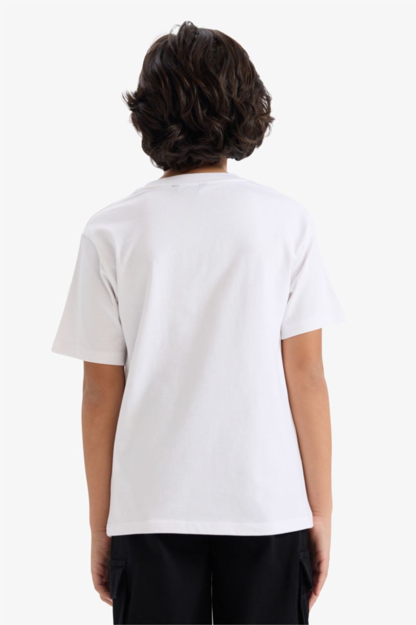 Boys & Teens White Boy Crew Neck Printed Short Sleeve T-Shirt