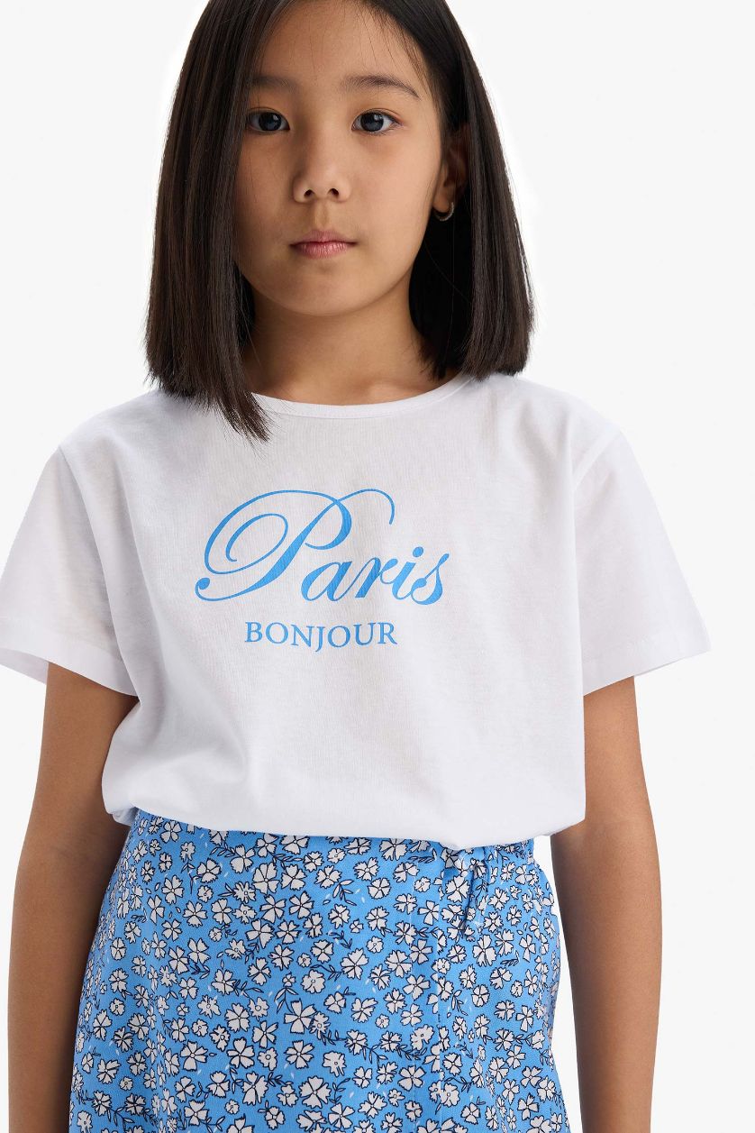 GIRLS & TEENS White Girl T-Shirt and Floral Skort 2 Piece Set