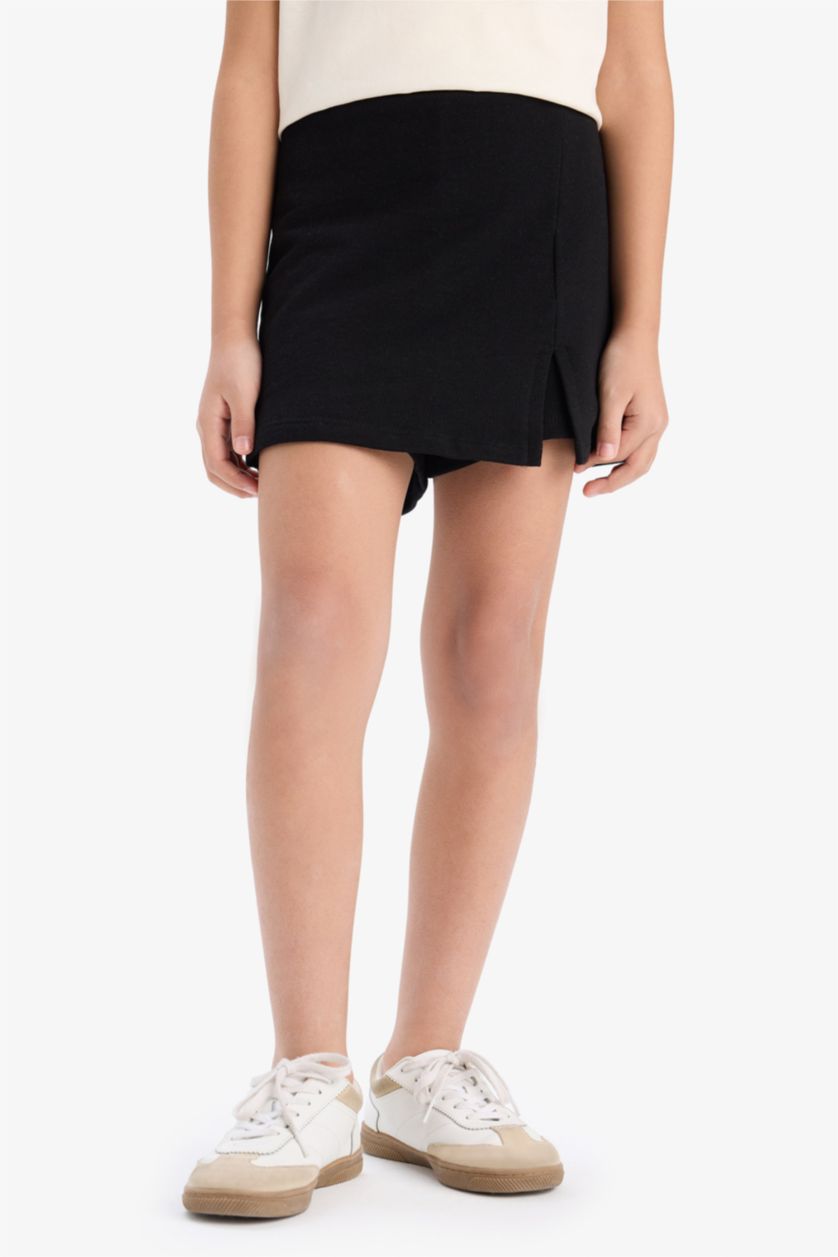 Kız Çocuk - Genç Kız Bej 2'li Takım Baskılı Kolsuz Tişört Şort Etek Kız Çocuk