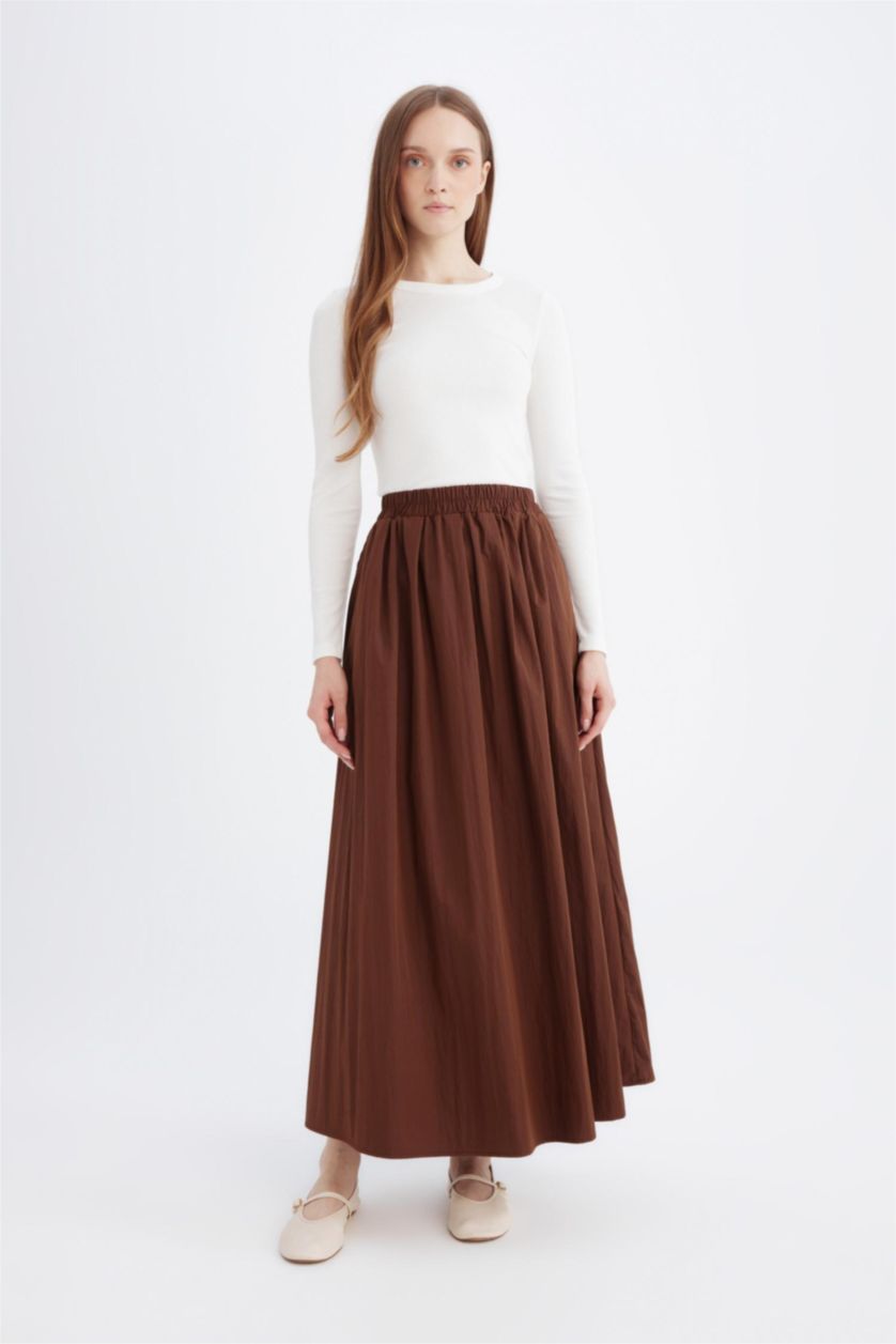 FEMME Marron Jupe Parachute longue à taille élastique