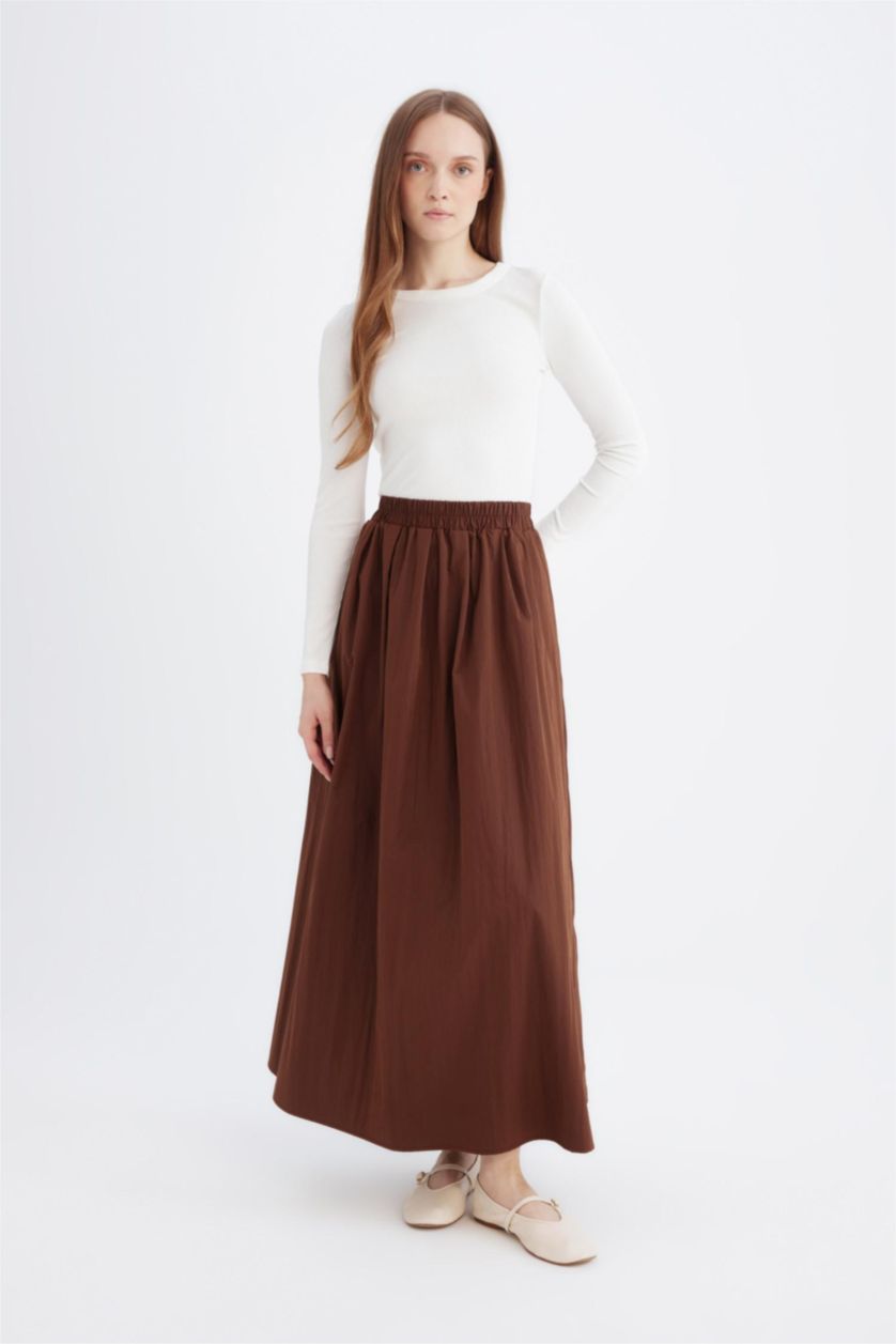 FEMME Marron Jupe Parachute longue à taille élastique