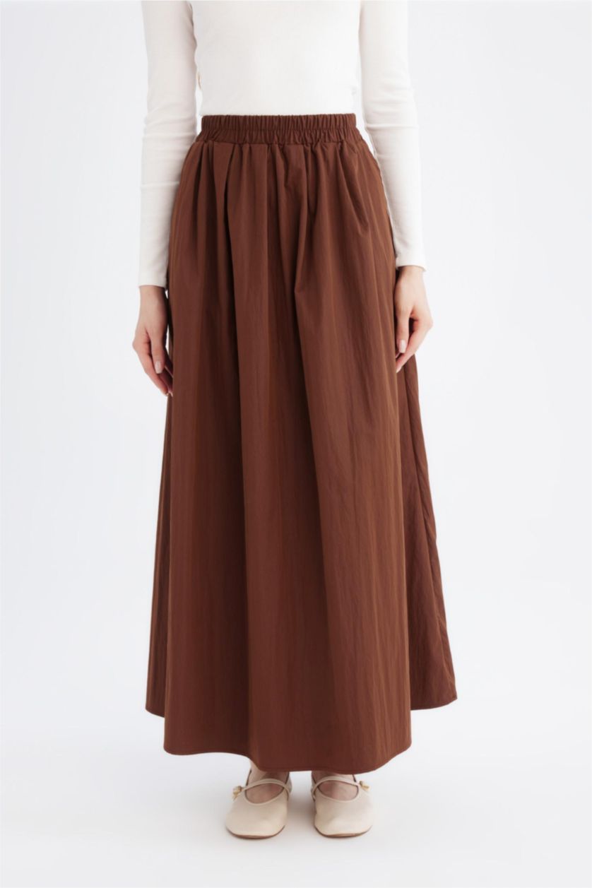 FEMME Marron Jupe Parachute longue à taille élastique