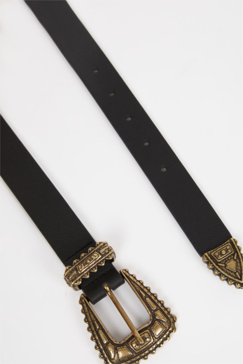 Woman Black Woman Faux Leather Jean Belt