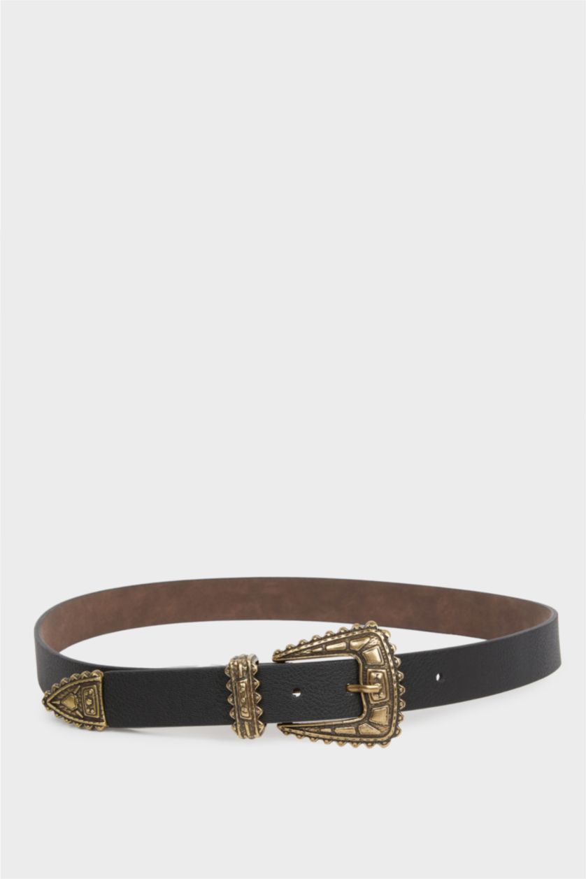 Woman Black Woman Faux Leather Jean Belt