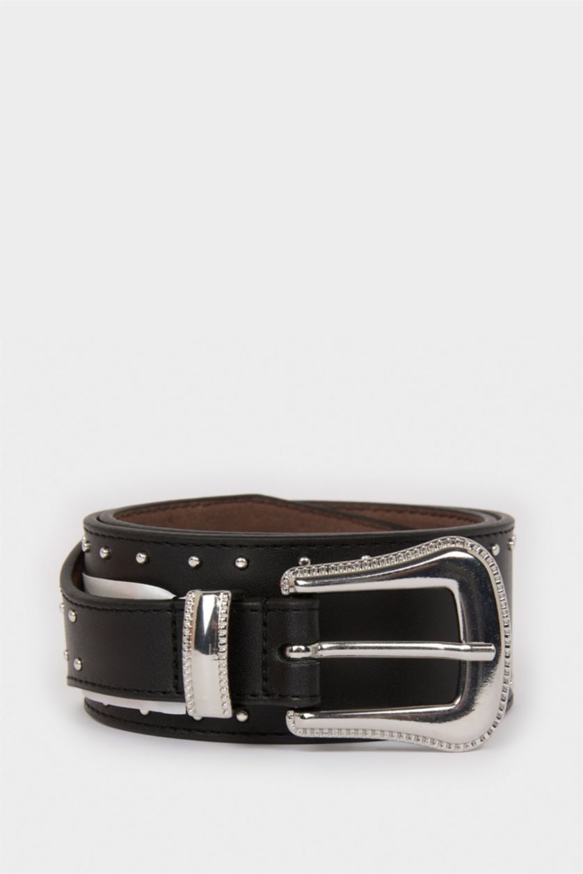 نساء أسود حزام نسائي جلد صناعي