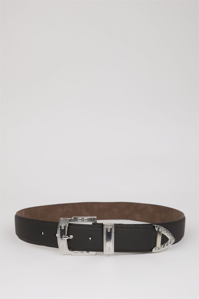 Kadın Siyah Kadın Suni Deri Jean Kemeri