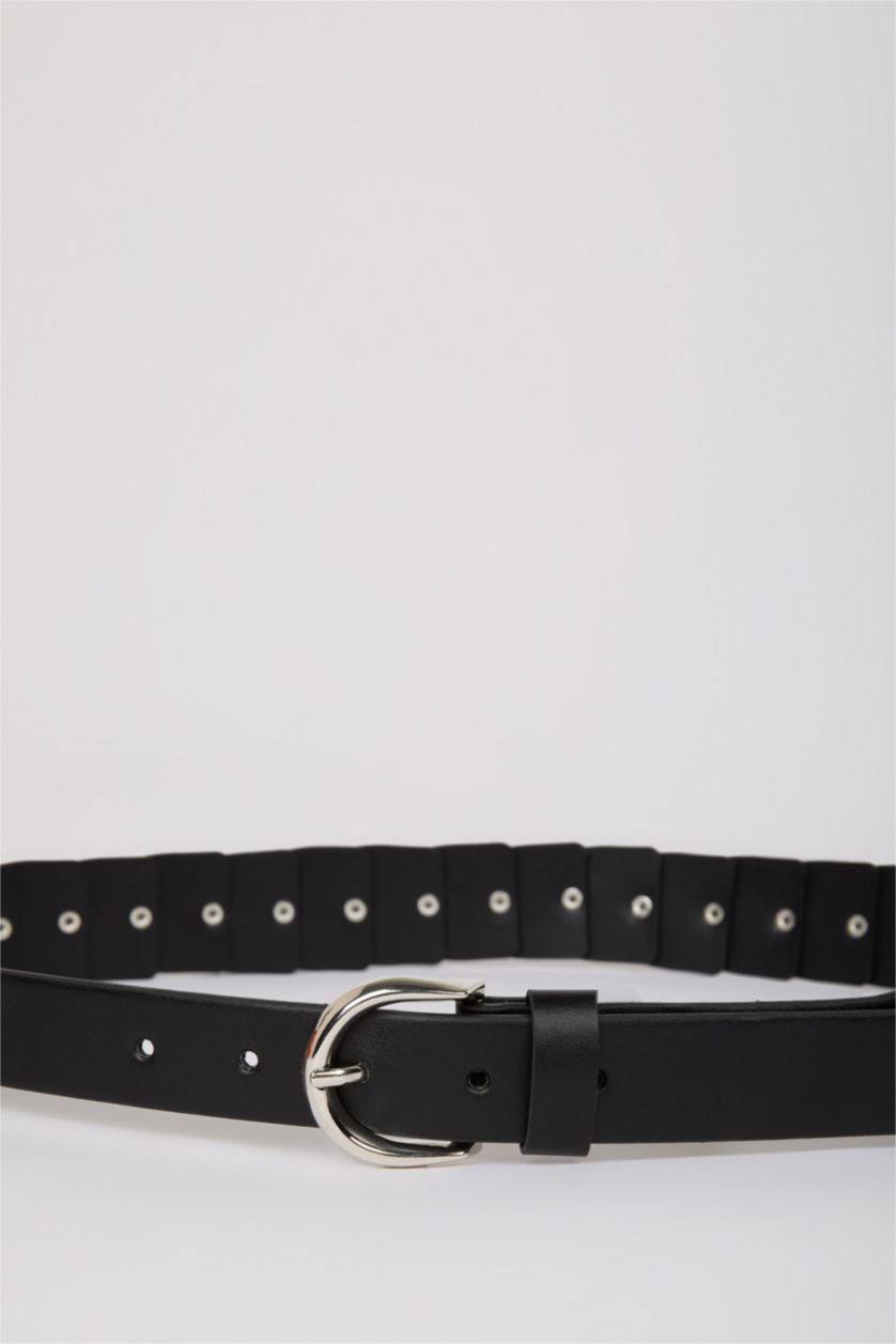 Woman Black Woman Oval Buckle Faux Leather Denim Belt