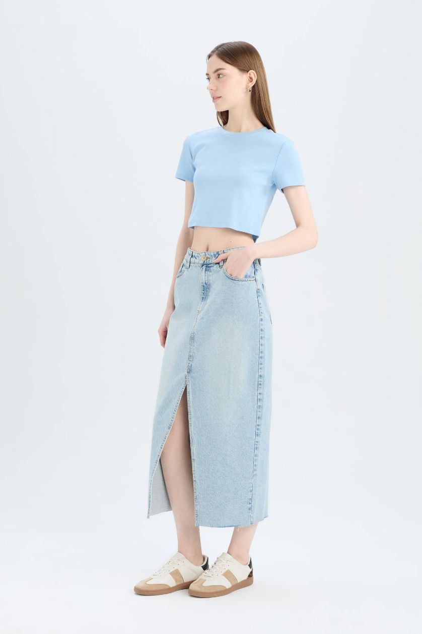 Woman Light Indigo Long Fit Denim Skirt